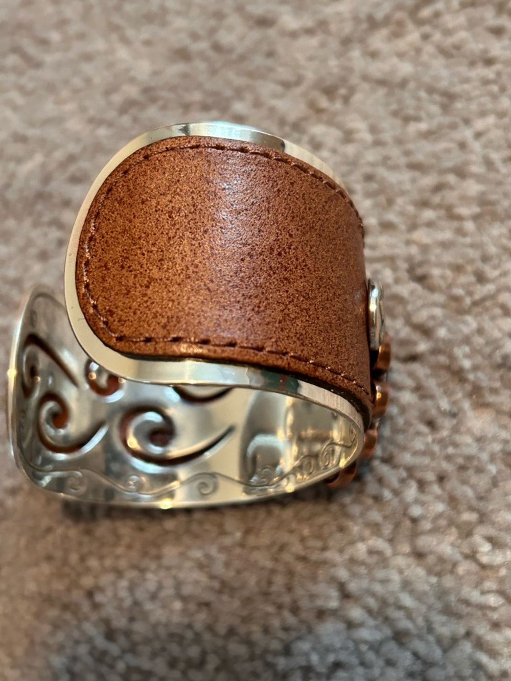 Rare Brighton Boho Flower Cuff Bracelet 💙 Leather, Copper, Blue Sodalite Stone - Picture 7 of 15